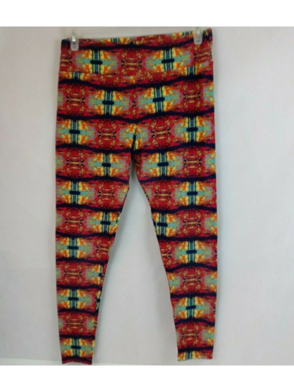 New LuLaRoe One Size Leggings Black With Mulit-Color Abstract Totem Design